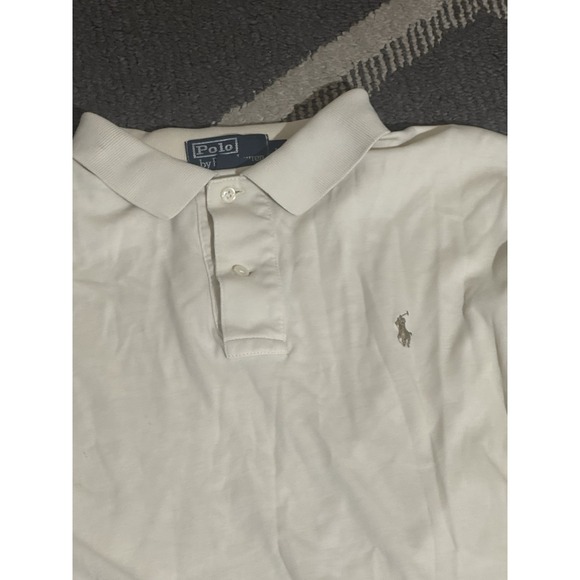 Polo Ralph Lauren Mens Long Sleeve White Cotton Polo Shirt Size L Gray Pony - Picture 2 of 4